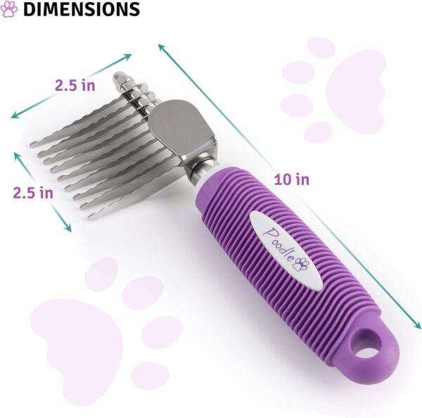 Poodle Pet Dematting Fur Rake Comb Brush Tool with Long 2.5” Steel Safety Blades for Detangling Matted or Knotted Undercoat Hair, Safe Grooming Accessories for Dogs, Longhaired Cats, Rabbits, Horses - Image 3