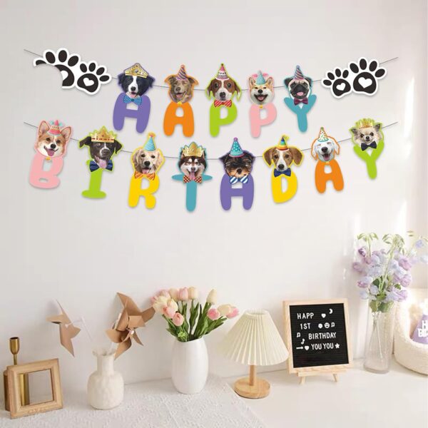 Puppy Happy Birthday Banner Colorful - Puppy Birthday Banner Dog Birthday Party Supplies Dog Face Happy Birthday Sign Garland For Birthday Party Decoration 16.4ft - Image 3