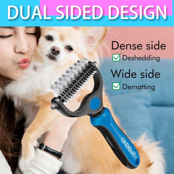 Dematting Comb for Dogs and Cats, OneCut Pet Grooming Rake and Brushes for Small, Medium & Large Dogs Double Sided Deshedding Tool Removes Knots and Tangled Hair (Red) - Image 2