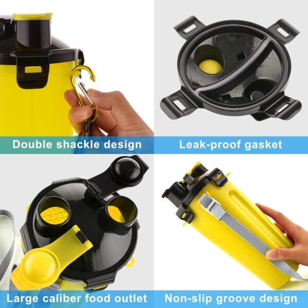 MATT SAGA Portable Pet Water Bottle and Food Container for Travel 2-in-1 Dual Chamber Bottle with 2 Collapsible Bowls Dogs Cats Feeder Water Food Bottle Outdoor Travel(Yellow) - Image 6