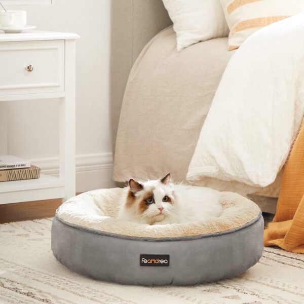 Feandrea Dog Bed, Doughnut Cat Bed, Round, 50 cm Dia., Light Grey - Image 3