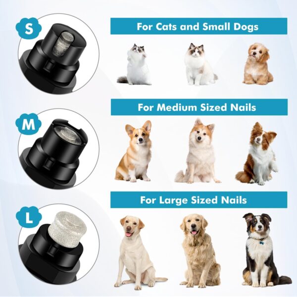 ETENTOUS Pet Dog Nail Grinder, Professional Pet Nail Grinder Low Noise, 2-Speed Mode Dog Claw Grinder Pet Nail Trimmer with LED Light, for Small Medium Large Breed Dog and Cat - Image 4