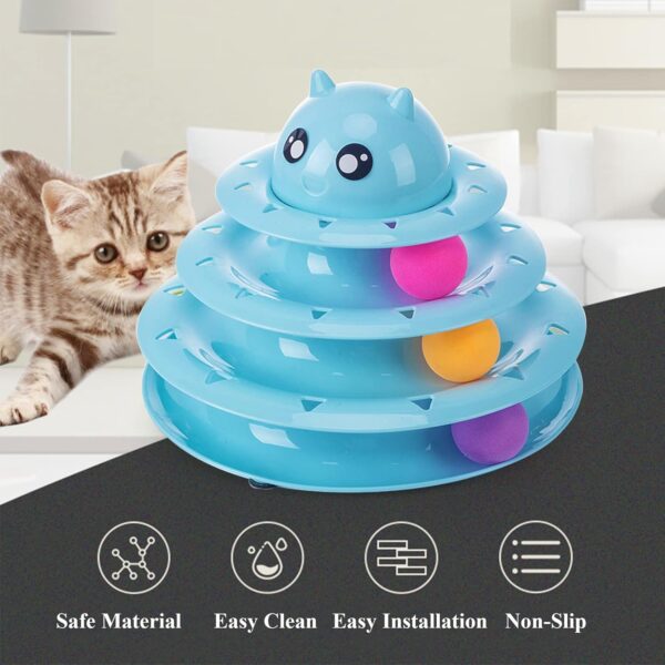 Vealind Cat Toys Interactive Fun Roller Exerciser 3 Level Tower Ball Toy Kitten Teaser Toy with Colorful Balls - Image 5