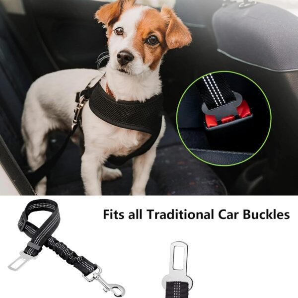 Dog Seat Belts for Cars, Adjustable Elastic Nylon Reflective Strong Safety Bungee Travel Harness Car Seatbelt Buckle Accessories With 360 Degree Swivel Attach Won't Twist for Dogs Cats Pets - Image 5