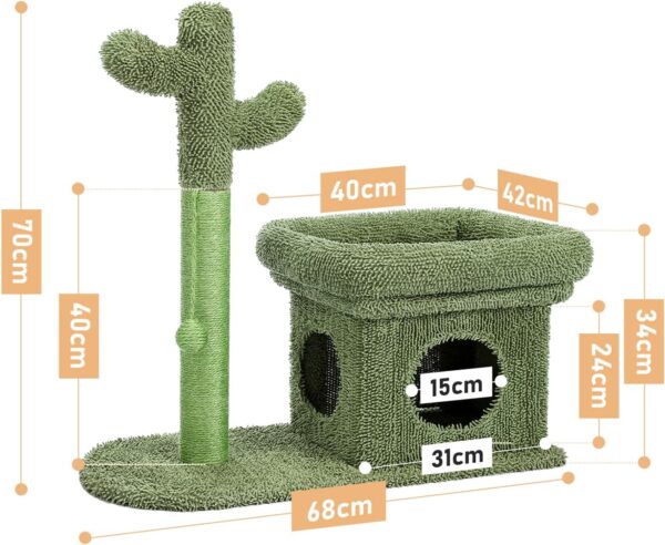 PAWZ Road Cactus Scratching Posts, Creative Scratching Posts, Stylish Cat Tree, with Ball and Cat House H: 70cm/27.6" Green - Image 6