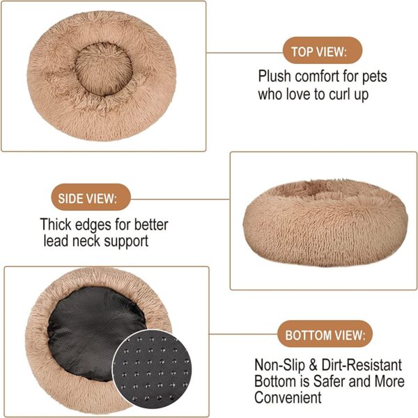 Comfy Calming Dog Beds Medium Washable,Anti Anxiety Donut Ped Bed,Luxury Warm Fluffy Improved Sleep Amazingly Cat Bed Cuddler,Anti-Slip Bottom Round Puppy Bed ​for Small Medium Cat Dog（L,Beige Brown） - Image 6