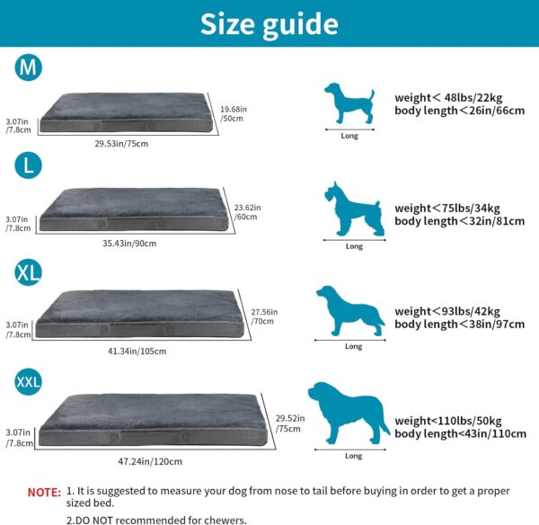 Nepfaivy Dog Bed Extra Large - Waterproof Orthopedic Dog Bed and Mattress for Dog Crate, 105×70×7.5cm Soft Medium Dog Bed with Removable and Washable Plush Covers, Dark Grey - Image 5