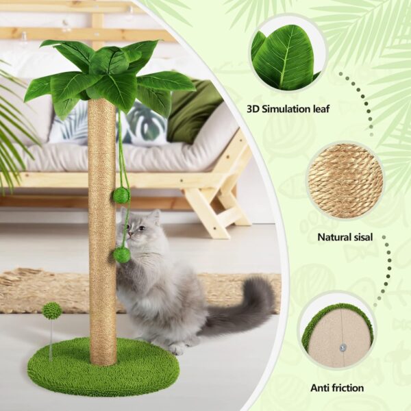 Dohump Cat Scratching Post, 78cm Tall Scratching Pole with Premium Sisal Rope, Two Interactive Hanging Balls and Spring Ball Toys for Indoor Kittens and Cats - Image 2