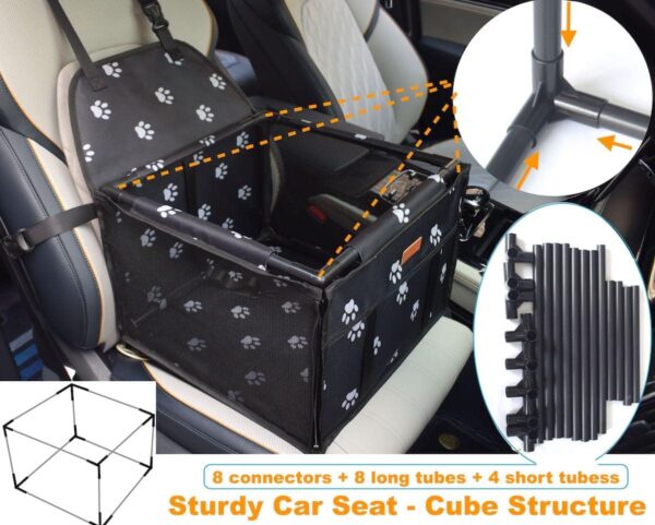 GoBuyer Waterproof Pet Dog Car Seat Booster Carrier with Seat Belt Harness Restraint and Headrest Strap for Puppy Cat Travel (Black Paw) - Image 3