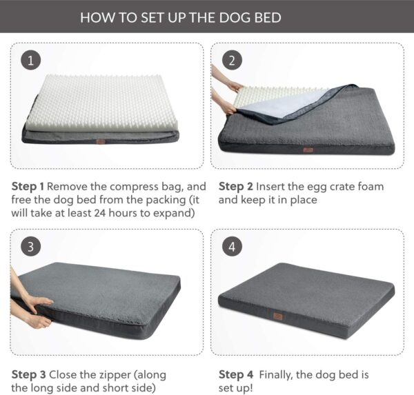 Bedsure Large Dog Bed Washable - Orthopedic Dog Bed and Mattress Mat for Dog Crate with Removable Plush Sherpa Cover, Gifts for Dog, Grey, 91x69x7.6cm - Image 8