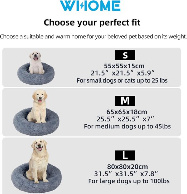 Whome Donut Dog Bed - Cat Bed Round Warm Cuddler Soft Fluffy Pet Beds for Cats or Dogs - Anti-Anxiety and Better Sleep - Anti-Slip Bottom - Machine Washable (M, Dark Grey) - Image 6