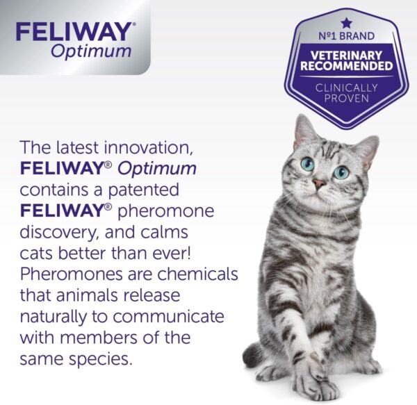 FELIWAY Optimum diffuser & 30 day refill, the best solution to ease cat anxiety, cat conflict and stress in the home, 48 ml (Pack of 1) - Image 5