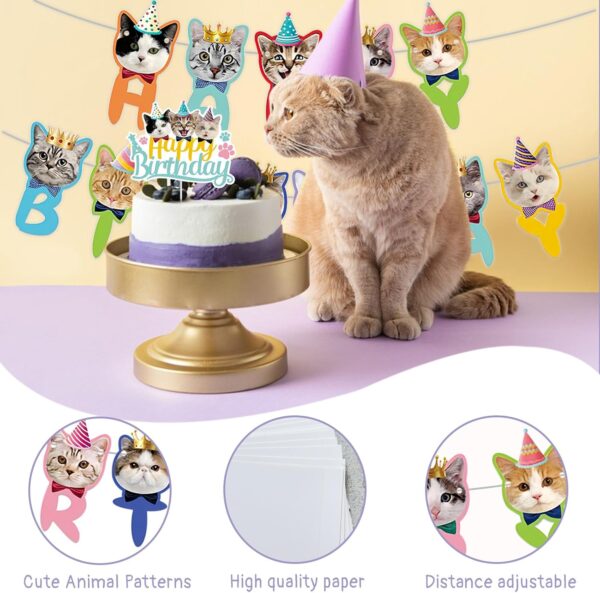 Huakaile Cat Birthday Decorations 2 Pcs, 1 Cat Happy Birthday Banner & 1 Kitty Cake Topper, Cute Kitten Face Cutouts Cat Themed Birthday Party Supplies for Girls Boys Cat Lovers… - Image 3