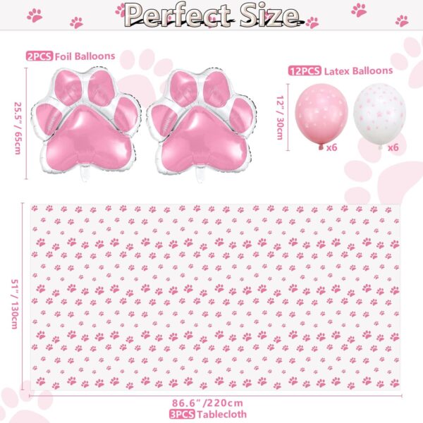 PIXHOTUL Dog Party Decorations - 3Pcs Pink Puppy Paw Tablecloths, 14Pcs Dog Paw Foil Balloons Paw Pattern Disposable Table Cover for Dog Cat Themed Birthday Party Supplies - Image 2