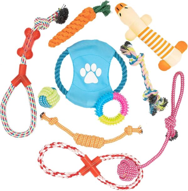 Fur & Bone 10 Pack Dog Chew Toys | Puppy Toys Dog Toys for Boredom | Indestructible Dog Toys with Rope Toys, Squeaky Toy | Dog Toy, Dog Teething Toys for Small & Medium Dogs | Dog - Image 8