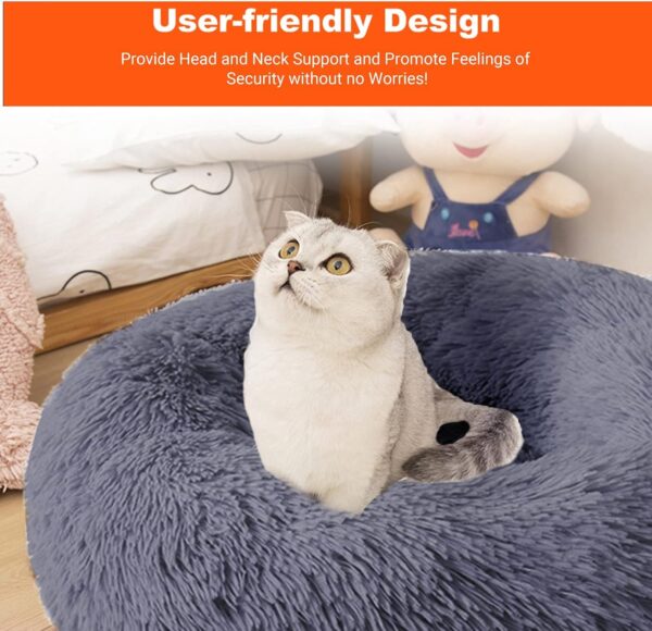 OKPOW Donut Dog Bed,50cm Calming Anti Anxiety Small Dog Beds,Washable Soft Warm Plush Fleece Fluffy Soothing Cat Pet Cushion,Round Orthopedic Relief Improved Sleeping Non Slip Bottom Kitten Bed - Image 4