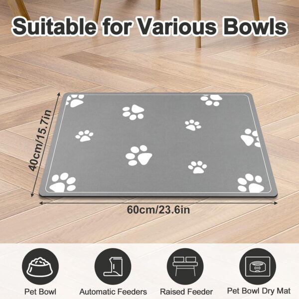 Mavicen Absorbent Pet Feeding Mat, 40 * 60cm Dog Food and Water Bowl Mat for Messy Drinkers, Non Slip Rubber Backing Pet Feeding Placemats, Dog Water Dispenser Drying Mat, Light Gray - Image 7