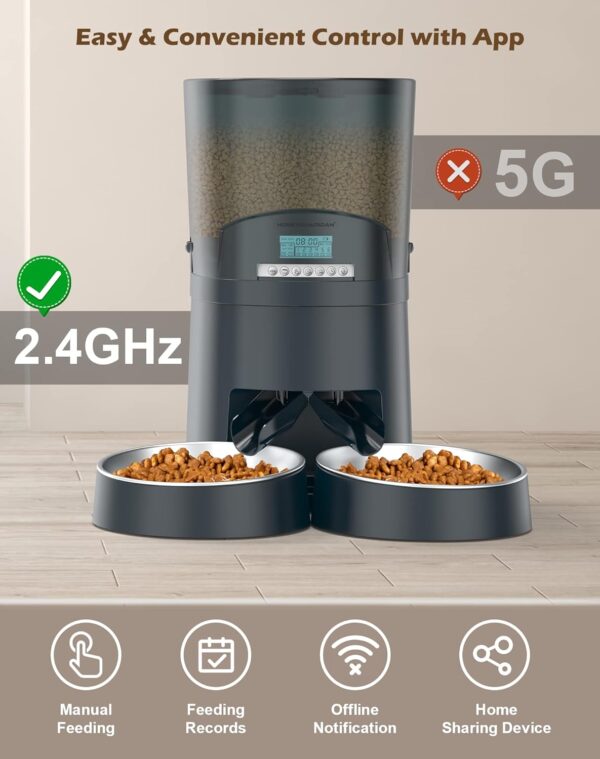 HoneyGuaridan 6.5L Automatic Cat Feeder, 2.4G Wi-Fi Smart Pet Feeder with APP Control, Desiccant Bag, Voice Recorder and Dual Power Supply, Up to 6 Meals Per Day for Cats & Small/Medium Dogs (Blue) - Image 2