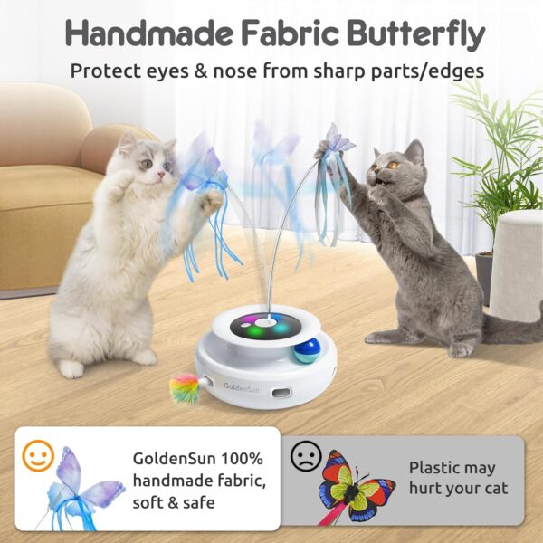 GoldenSun 3-In-1 Interactive Cat Toys for Indoor Cats Adult, Smart Cat Feather Toys, Rechargeable Power Cat Toys Balls & Handmade Butterfly Cat Toy, Cat Teaser with 6 Attachments - Image 4