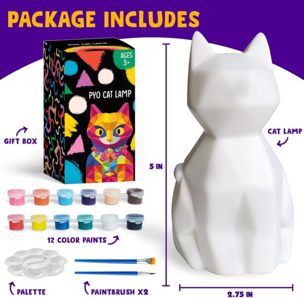 Goodyking Paint Your Own Cat Lamp Kit, DIY Cat Crafts Night Light, Painting Kit Arts & Crafts for Kids Ages 8-12, Art Supplies Birthday Easter Party for Teens Girls Boys Age 3 4 5 6 7 8+ - Image 2