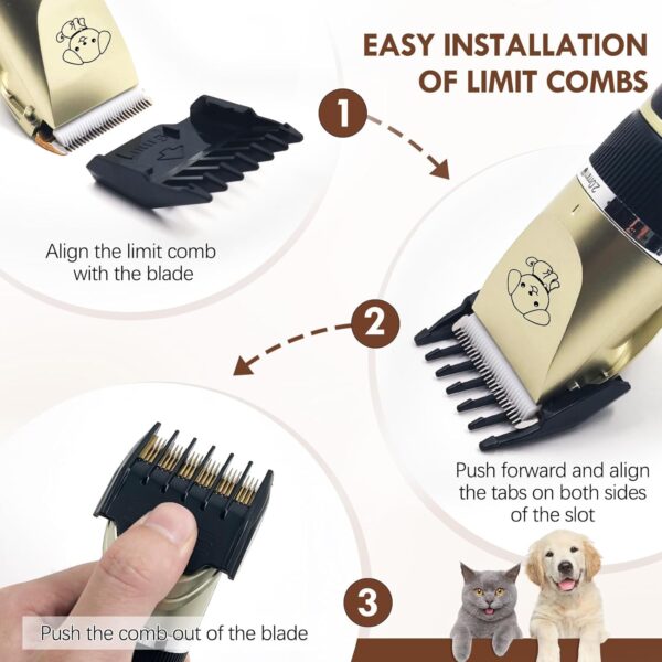 Dog Clippers, Cordless Dog Grooming Kit, 2-Speed Rechargeable Dog Grooming Clippers with Battery Display, Low Noise Dog Clippers Professional for Dogs Cats Pets Thick Hair with Combs and Scissors - Image 5