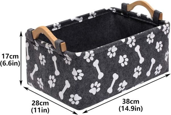 Geyecete Printing felt Dog Toys Basket Storage Bins Box - with Wooden Handle, Pet supplies puppy toy box basket/Bin Kids Toy Chest Storage Trunk-Grey - Image 7