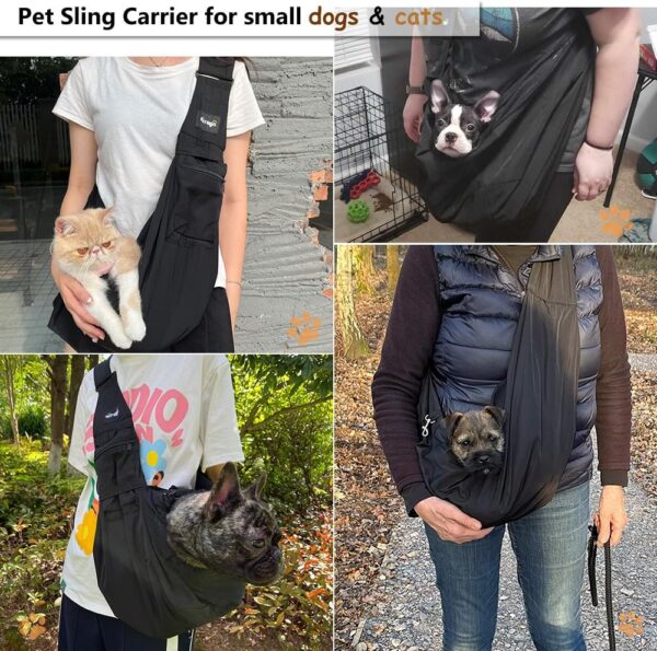 NATUYA Dog Sling Puppy Carrier Hand Free Doggie Adjustable Shoulder Strap Pet Walking Bag Cat Carrier with Zip Pocket Safety Belt Protective Mesh for Outdoor Subway Travel (Black Waterproof) - Image 2