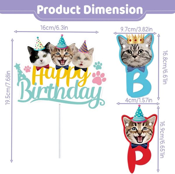 Huakaile Cat Birthday Decorations 2 Pcs, 1 Cat Happy Birthday Banner & 1 Kitty Cake Topper, Cute Kitten Face Cutouts Cat Themed Birthday Party Supplies for Girls Boys Cat Lovers… - Image 2