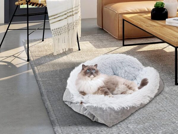 Nwvuop Soft Cat Bed Pet Beds for Cats Kittens Fluffy Cat Bed 2 in 1 Kitten and Puppy Sleeping Cushion Bed Warm Cat Bed, Grey - Image 5