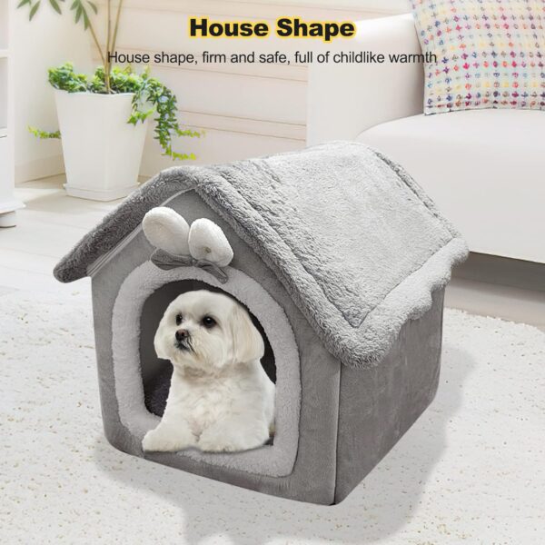 Galatée Cat Cave Bed, Washable Dog Bed, Warm And Cosy Plush Cat Igloo, Foldable Comfortable Pet Cat House, Pet Bed With Nonskid Bottom(S, Grey Rabbit) - Image 4