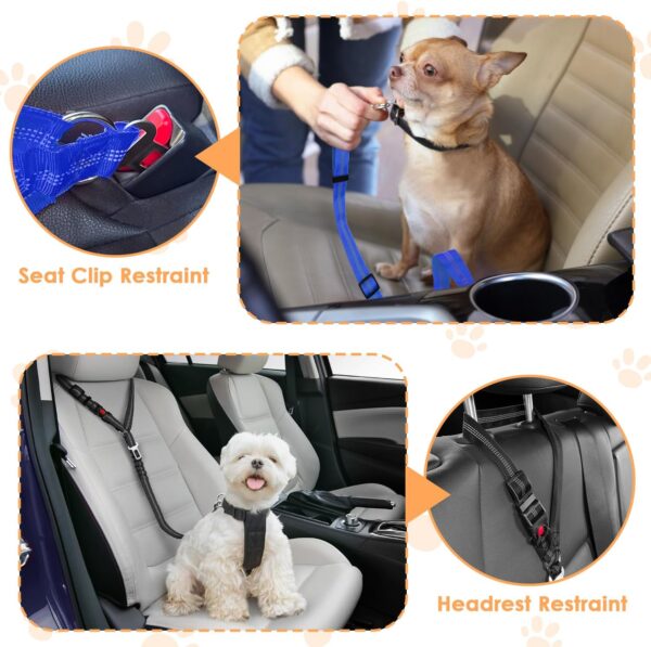 2 Pcs Dog Car Headrest Seat Belt Adjustable Headrest Harness Restraint Belt Elasticated Reflective Nylon Bungee Cushioning Suitable for Car Dog Harness Travel Accessories - Image 3