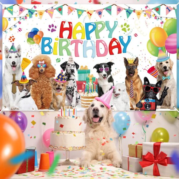 Happy Birthday Banner Backdrop, Dog Theme Birthday Backdrop, Lovely Pet Backdrop for Birthday Party Decoration Supplies 180 x 110 cm( - Image 3