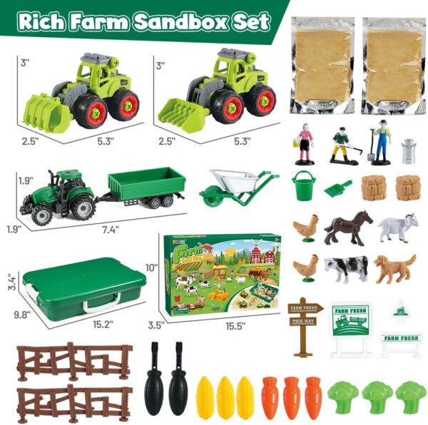 FRUSE Play Sand Farm Animal Toys,Sand Box Toys Set for Toddlers w/1 KG Magnetic Sensory Sand, Farm Toy Figures and Tractor Truck Playset,Sensory Sandbox with Cover for Boy Girl Kid Age 3 4 5 6 7 8 9 - Image 6