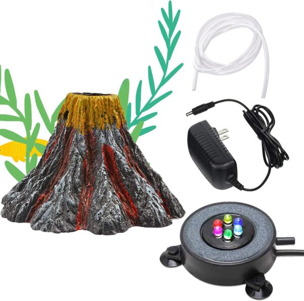 YWNYT Aquarium Volcano Ornament Kit, Multi Colour LED Light Air Stone for Aquariums Air Pump Accessories, Aquarium Bubbler for Aquarium Fish Tank Decoration - Image 7