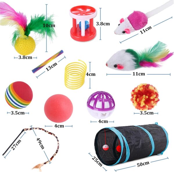 Wefine 22 Pcs Cat Toys for Indoor Kitten, Interactive Cat Kitten Toys Set, Collapsible Cat Tunnel Feather Wand Ball Spring Mice, 22pcs Blue Black - Image 5