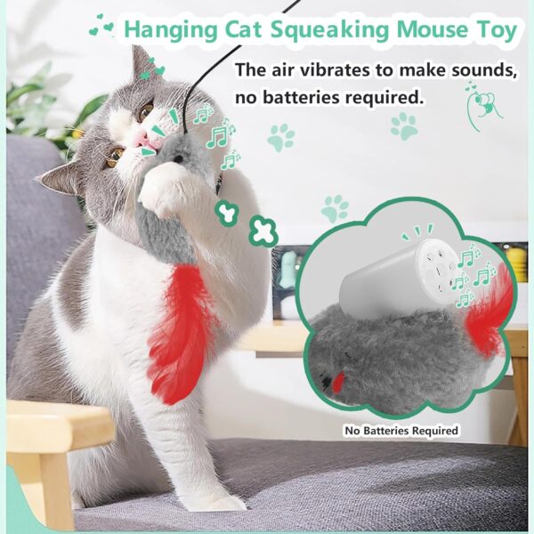 FYNIGO Cat Toys for Indoor Cats Adult Kitten, 2 Pack Door Hanging Interactive Cat Mice Toys with Squeaky Sound and Feather Tail, No Batteries Required, Kitten Toys, Cat Enrichment Boredom Mouse Toy - Image 2