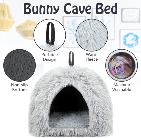 Sbayool Calming Rabbit Bed House, Cozy and Warm Rabbit Hideaway Guinea Pig Bed House with Movable Pad for Rabbits Guinea Pigs Hedgehogs Ferrets and Other Small Pets, Grey - Image 4