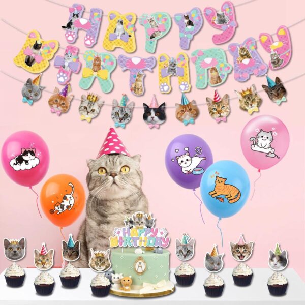 MAIGO 40pcs Cat Cake Topper - Cat Birthday Party Supplies Cat Party Decorations For Kids Cat Birthday Cake Decorations Girl Cat Theme Cat Balloons Birthday Party Decoration Supplies Pet Birthday Cake - Image 2