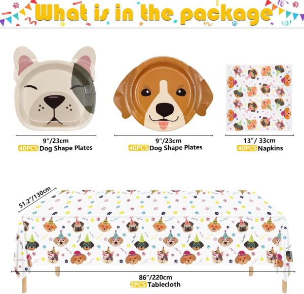 122 Pcs Dog Party Decorations - Including Plates, Napkins, Puppy Tablecloth for Kids Puppy Dog Themed Birthday Party Supplies, Serve 40 - Image 2