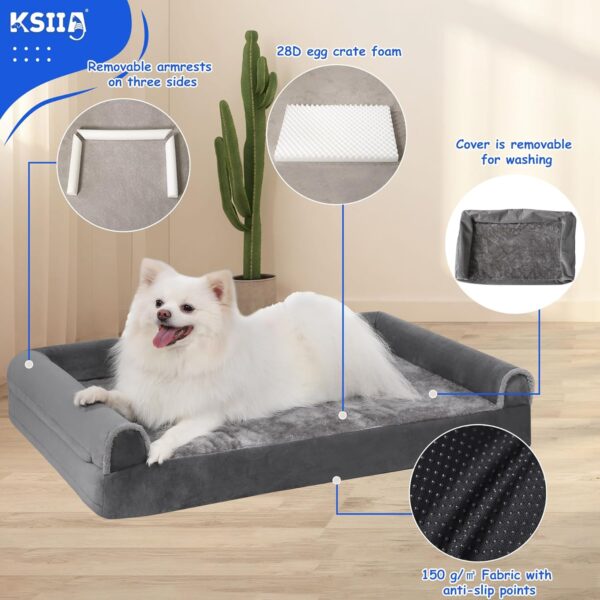 KSIIA Large Dog Bed, Orthopedic Dog Sofa Beds Pet Bed, Dog Couch with Removable Washable Cover, Waterproof Dog Bed, Pet Sofa with U-Shape Bolster, Grey 90x57x16cm - Image 3