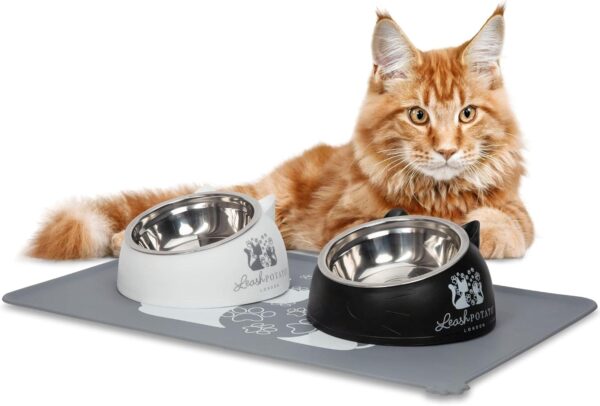 Cat Bowls Cat Food Water Bowl Feeding & Watering Supplies for Cats Raised Cat Bowl Cat Feeding Bowl Cat accessories Kitten Bowls (Black + White) - Image 8