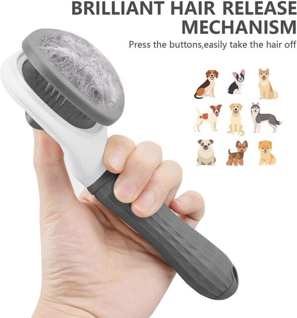 Cat Brush Dog Brush, Moseem Cat Comb Dog Grooming Brush Pet Brush, Pet Brush Tool with Cleaning Button for Cat Dog,Cat Brush for Short/Long Haired Cats,Removes Loose Undercoat,Tangled Hair (Grey) - Image 5