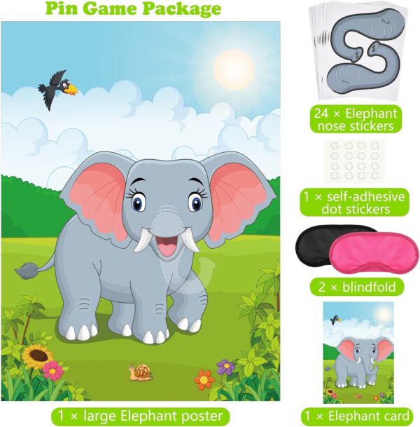 PLULON Pin the Nose on the Elephant Party Game with 24Pcs Elephant Nose Stickers for Kids Birthday Party Supplies, Animal Party Carnival Party Supplies - Image 3