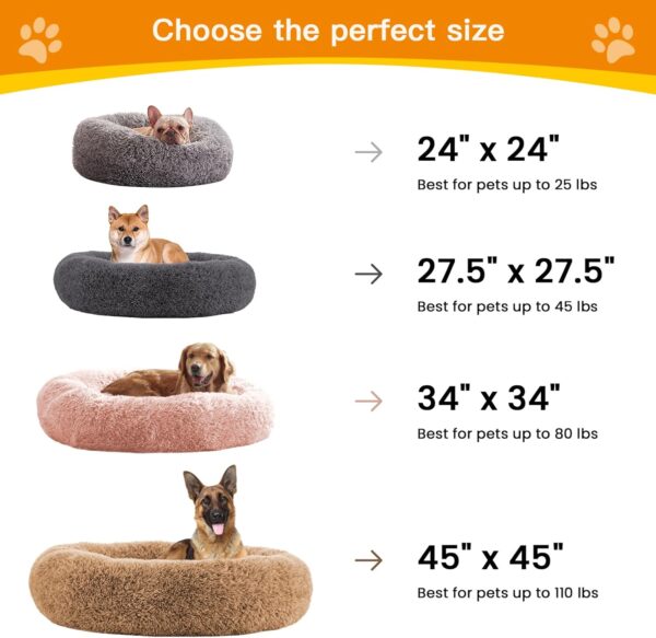 URGVANZ PET Dog Beds for Medium Dogs, Calming Donut Dog Bed, Round Fluffy Dog Beds, Plush Washable Pet Bed for Dogs Up to 45 Lbs, Brown - Image 5