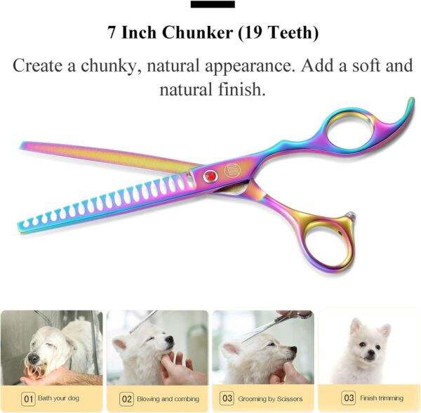 Professional Dog Grooming Scissors Set, 7 Inch/8 Inch Pet Grooming Scissors Chunkers, Curved, Thinning Shears for Dog with Comb - Image 3