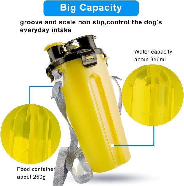 MATT SAGA Portable Pet Water Bottle and Food Container for Travel 2-in-1 Dual Chamber Bottle with 2 Collapsible Bowls Dogs Cats Feeder Water Food Bottle Outdoor Travel(Yellow) - Image 4