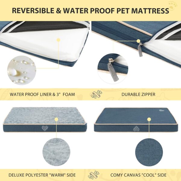 VANKEAN Waterproof Dog Bed Mat Reversible (Warm and Cool) with Removable Machine Washable Cover, Dog Bed Matterss for Crate, Dog crate mat, Dog Pad Pet Bed for Small to Large Dogs, Navy/Grey - Image 3