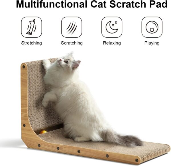 FUKUMARU Cat Scratcher, 68 cm L Shape Cat Scratch Pad Wall Mounted, Cat Scratching Cardboard with Ball Toy for Indoor Cats - Image 2