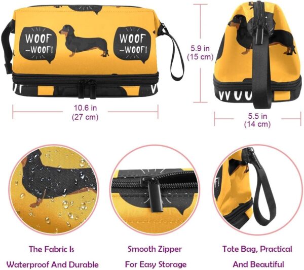 Travel Toiletry Bag wih Zippers Travel Accessories Toiletries Cosmetic Pouch Makeup Bags for Men and Women, Cartoon Animal Dachshund Pet - Image 5