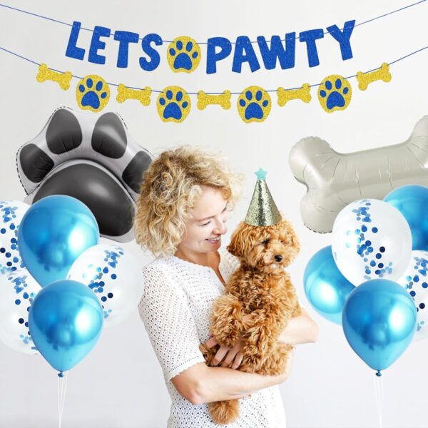 Dog Birthday Party Supplies Dog Birthday Hat Large Paw& Bone Balloon Paw Print Balloons Lets Pawty Banner for Pet Puppy Doggy Birthday Decorations - Image 6